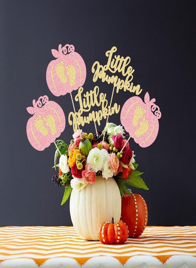 Ephlyn 12Pcs Fall Little Pumpkin Centerpiece Sticks Fall Pumpkin Party Decorations Double Sided Glitter Table Toppers Decorations for Thanksgiving Gender Reveal Autumn Birthday Party Supplies Pink - Image 4